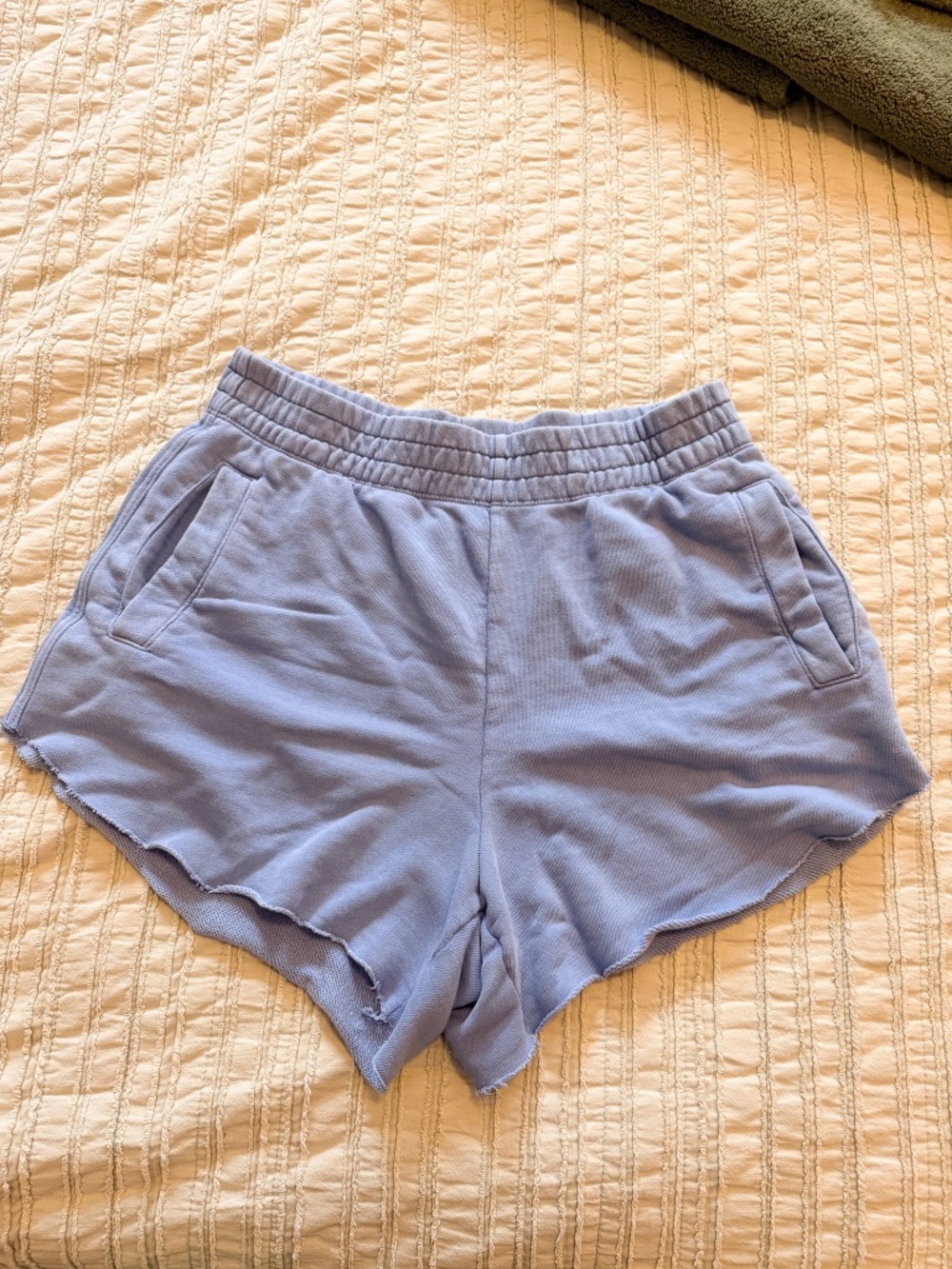 Aerie Cut-Off Sweat Shorts | Light Blue | Pockets | Raw Hem | Size M